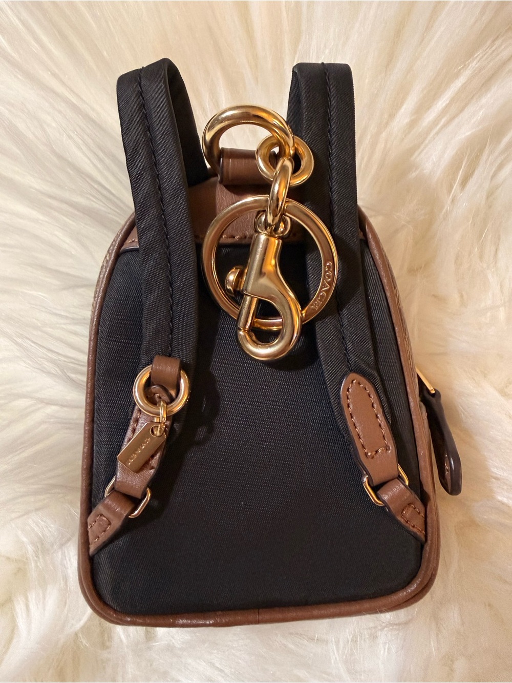 Coach Brown Signature Mini Backpack Keyring with Gold Hardware - Picture 3 of 3